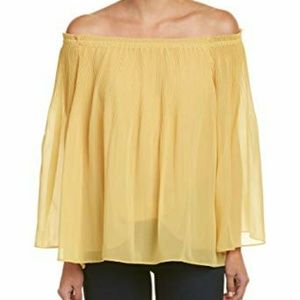 Max Studio Mustard Pleated Off Shoulder Top